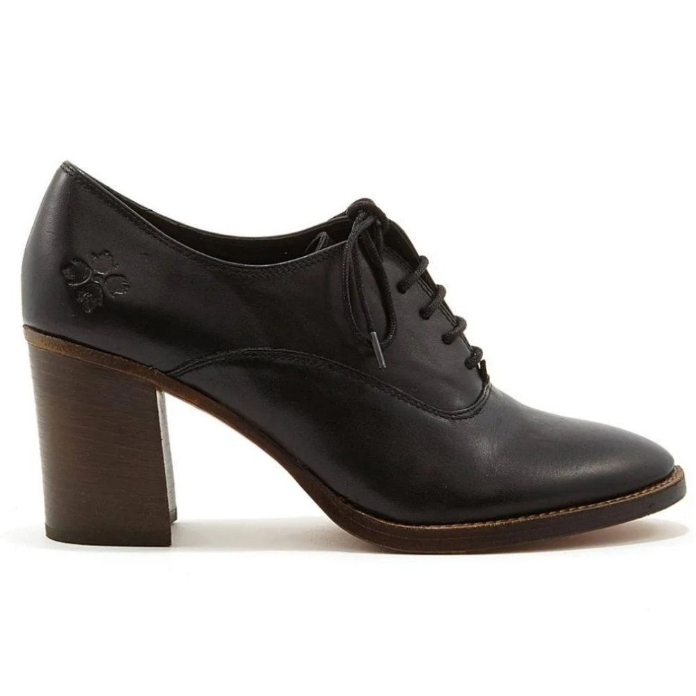 Patricia Nash Black Leather Lace-Up Block Heel Oxford